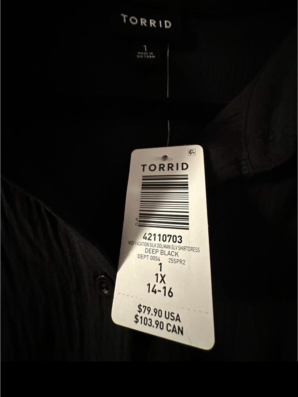 torrid NWT Black Dolman Midi Button-Front Dress with Tie Waist - Picture 4 of 9